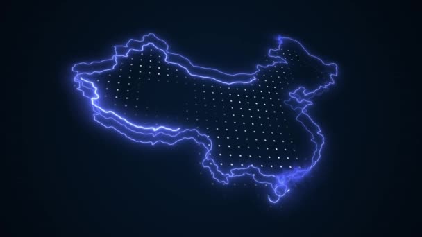 Neon Blue China Mapa Fronteiras Esboço Loop Fundo Neon Azul — Vídeo de Stock
