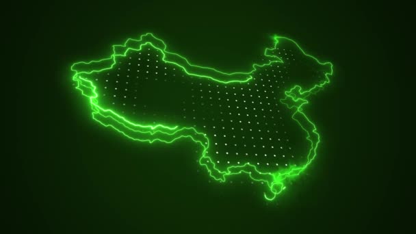 Neon Blue China Mapa Fronteras Esquema Bucle Fondo Neon Blue — Vídeos de Stock