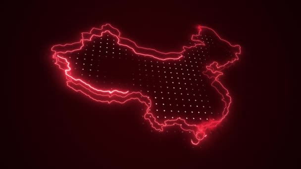 Neón Rojo China Mapa Fronteras Contorno Bucle Fondo Neón Rojo — Vídeos de Stock