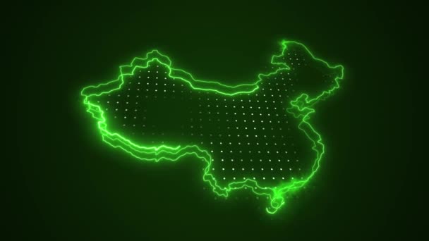 Neon Blue China Map Границы Контур Круга Фон Неоновый Голубой — стоковое видео