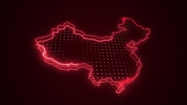 Neon Red China Mapa Granice Zarys Pętli Tło Neon Czerwony — Wideo stockowe