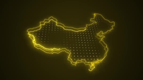 Neon Κίτρινο Κίνα Χάρτης Σύνορα Περίγραμμα Βρόχο Φόντο Νέον Κίτρινο — Αρχείο Βίντεο