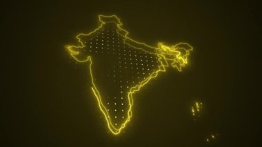 Neon Yellow India Harita Sınırları Dış Hatlar Döngü Arkaplanı. Neon Yellow Renkli Hindistan Haritası Sınırları Kusursuz Döngüsüz Karanlık Arkaplan. Hindistan Neon Haritası Sınır Çizgileri.