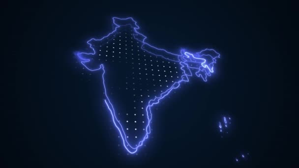 Neon Blue India Mapa Granice Zarys Pętli Tło Neon Blue — Wideo stockowe