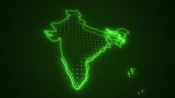 Neon Green India Map Gränser Kontur Loop Bakgrund Neon Grön — Stockvideo