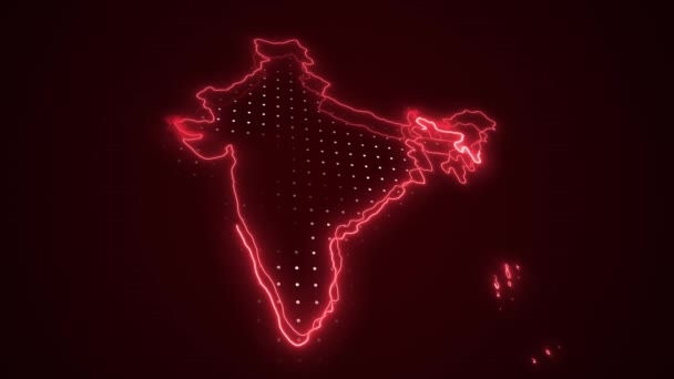 Neon Red India Mapa Granice Zarys Pętli Tło Neon Red — Wideo stockowe