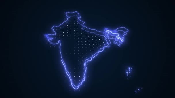 Neon Blue India Carte Bordures Contour Boucle Contexte Bleu Fluo — Video