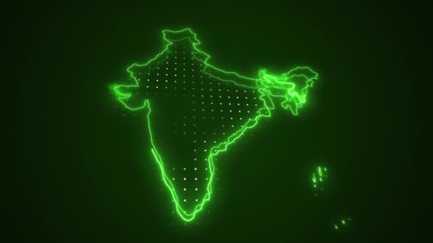 Neon Verde Índia Mapa Fronteiras Esboço Loop Fundo Neon Green — Vídeo de Stock