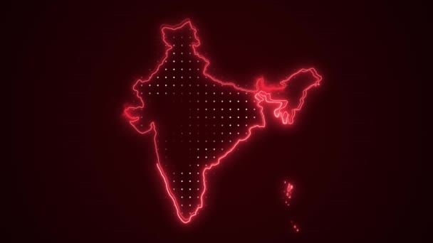Neon Červená Indie Mapa Ohraničení Ohraničení Pozadí Neon Červená Barva — Stock video