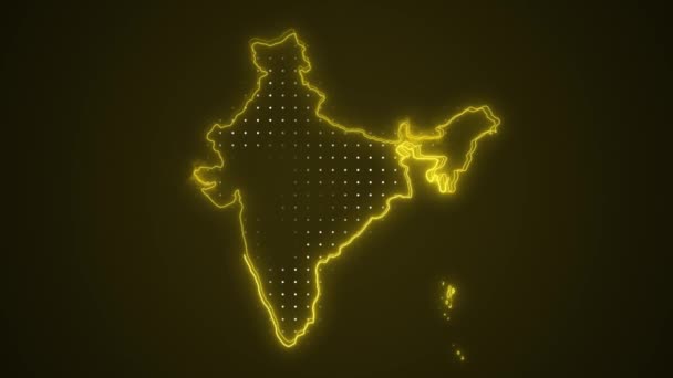 霓虹灯黄色印度地图边界轮廓圈背景 霓虹灯黄色的印度地图边界轮廓无缝圈黑暗背景 印度Neon地图边界概要 — 图库视频影像