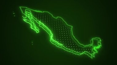 Neon Green Mexico Harita Sınırları Çevre Çizgisi Döngü Arkaplanı. Neon Green Colored Mexico Harita Sınırları Kusursuz Döngüsüz Karanlık Arkaplan. Meksika Neon Haritası Kenar Çizgileri.