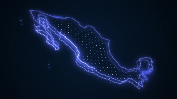 Neon Blue México Map Borders Outline Loop Background Neon Blue — Vídeo de stock