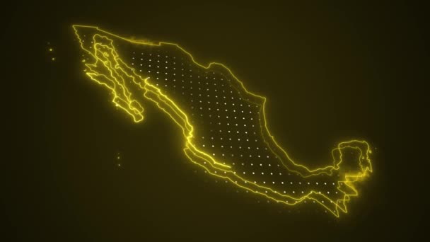 Neon Amarelo México Mapa Fronteiras Esboço Loop Fundo Neon Amarelo — Vídeo de Stock