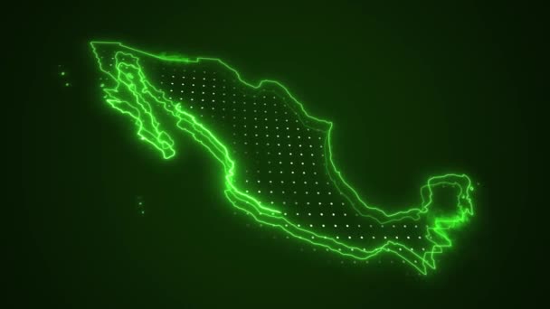 Neon Verde México Mapa Fronteiras Esboço Loop Fundo Neon Green — Vídeo de Stock