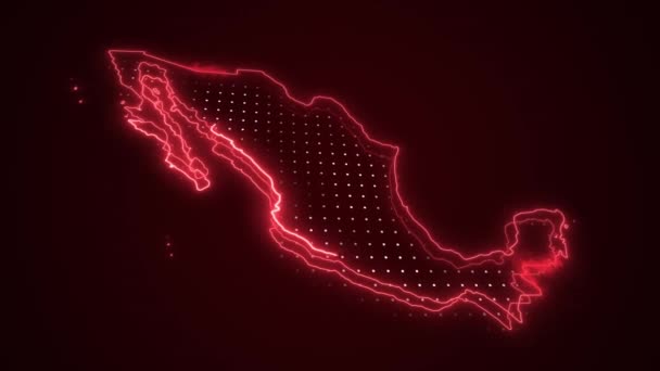 Neon Red México Mapa Fronteras Esquema Loop Antecedentes Neon Red — Vídeo de stock