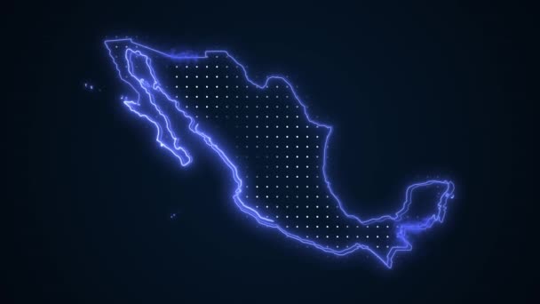 Neon Blue México Mapa Fronteiras Esboço Loop Fundo Neon Blue — Vídeo de Stock