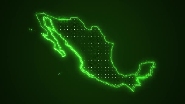 Neon Green Mexico Mapa Granice Zarys Pętli Tło Neon Green — Wideo stockowe