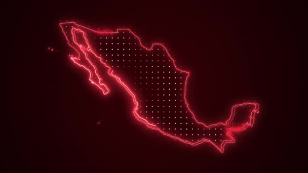 Neon Red Mexico Mapa Granice Zarys Pętli Tło Neon Red — Wideo stockowe