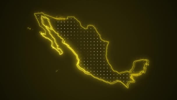Neon Yellow México Map Borders Outline Loop Background Inglés Neon — Vídeo de stock
