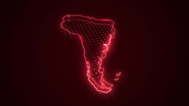 Neon Red Ameryka Południowa Mapa Granice Zarys Pętli Tło Neon — Wideo stockowe