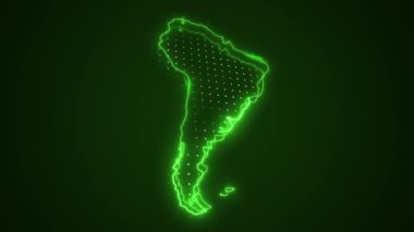 Neon Yeşil Güney Amerika Haritası Çevre Çizgisi Döngü Arkaplanı. Neon Yeşil Renkli Güney Amerika Haritası Sınırları Kusursuz Döngüsüz Karanlık Arkaplan. Güney Amerika Neon Haritası Sınır Çizgileri.