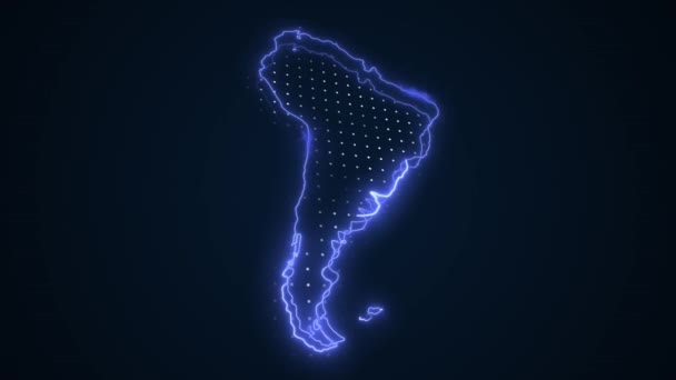 Neon Blue South America Map Gränser Kontur Loop Bakgrund Neon — Stockvideo