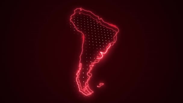Neon Red América Sul Mapa Fronteiras Esboço Loop Fundo Neon — Vídeo de Stock