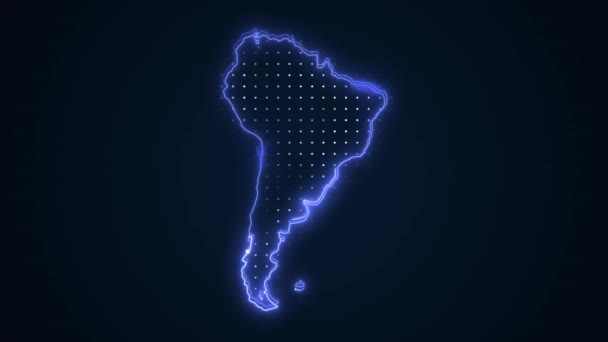 Neon Blue América Sul Mapa Fronteiras Esboço Loop Fundo Neon — Vídeo de Stock