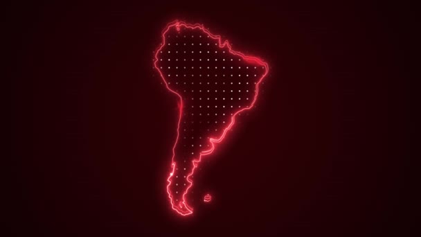 Neon Red Sydamerika Kort Grænser Outline Loop Baggrund Neon Red – Stock-video