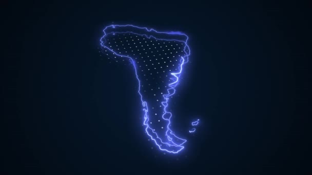 Neon Blue South America Map Borders Outline Loop Hintergrund Neon — Stockvideo