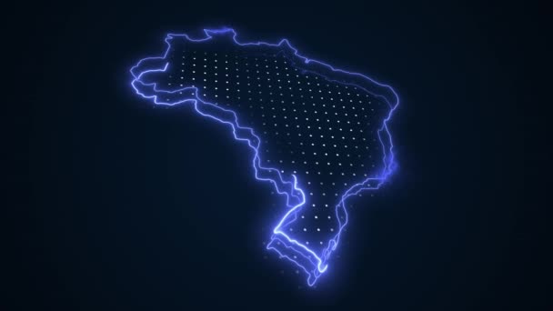 Neon Blue Brazylia Mapa Granice Zarys Pętli Tło Neon Blue — Wideo stockowe