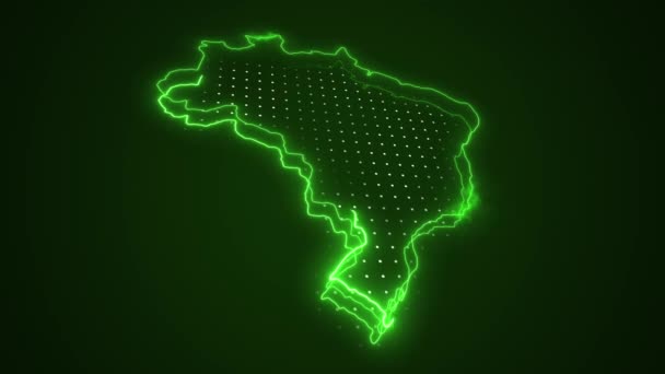 Зеленый Неон Бразилия Карта Границы Контур Круга Фон Карта Бразилии — стоковое видео
