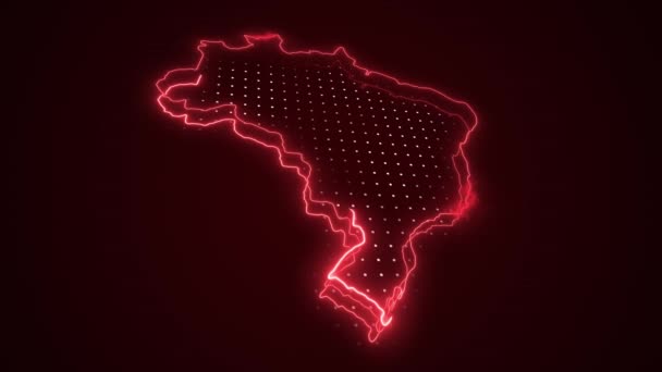 Neon Red Brazil Χάρτης Σύνορα Περίγραμμα Βρόχο Φόντο Neon Red — Αρχείο Βίντεο