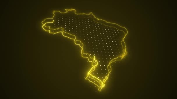 Neon Yellow Brazil Χάρτης Σύνορα Περίγραμμα Βρόχο Φόντο Νέον Κίτρινο — Αρχείο Βίντεο