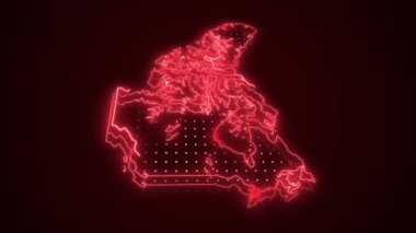 Neon Red Canada Haritası Sınır Çizgisi Döngü Arkaplanı. Neon Kırmızı Renkli Kanada Haritası Sınırları Kusursuz Döngüsüz Karanlık Arkaplan. Kanada Neon Haritası Kenar Çizgileri.
