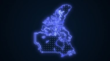 Neon Blue Canada Haritası Sınır Çizgisi Döngü Arkaplanı. Neon Blue Colored Canada Haritası Sınırları Kusursuz Döngüsüz Karanlık Arkaplan Kanada Neon Haritası Kenar Çizgileri.