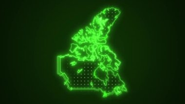 Neon Green Canada Harita Sınırları Dış Hatlar Döngü Arkaplanı. Neon Green Colored Canada Haritası Sınırları Kusursuz Döngüsüz Karanlık Arkaplan. Kanada Neon Haritası Kenar Çizgileri.