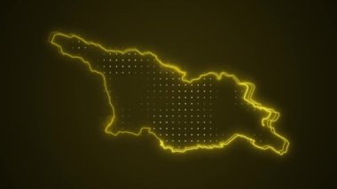 Neon Yellow Georgia Haritası Çevre Çizgisi Döngü Arkaplanı. Neon Yellow Renkli Georgia Haritası Sınırları Kusursuz Döngüsüz Karanlık Arkaplan. Georgia Neon Haritası Sınır Çizgileri.