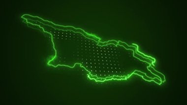 Neon Green Georgia Haritası Sınır Çizgisi Döngü Arkaplanı. Neon Green Colored Georgia Haritası Sınırları Kusursuz Döngüsüz Karanlık Arkaplan. Georgia Neon Haritası Sınır Çizgileri.