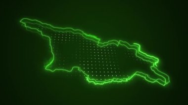 Neon Green Georgia Haritası Sınır Çizgisi Döngü Arkaplanı. Neon Green Colored Georgia Haritası Sınırları Kusursuz Döngüsüz Karanlık Arkaplan. Georgia Neon Haritası Sınır Çizgileri.