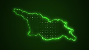 Neon Green Georgia Haritası Sınır Çizgisi Döngü Arkaplanı. Neon Green Colored Georgia Haritası Sınırları Kusursuz Döngüsüz Karanlık Arkaplan. Georgia Neon Haritası Sınır Çizgileri.
