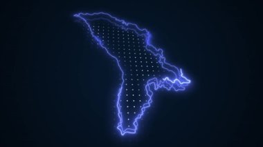 Neon Blue Moldova Haritası Çevre Çizgisi Döngü Arkaplanı. Neon Blue Colored Moldova Haritası Sınırları Kusursuz Döngüsüz Karanlık Arkaplan. Moldova Neon Haritası Kenarlıkları Çizgisi.