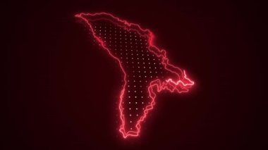Neon Red Moldova Haritası Çevre Çizgisi Döngü Arkaplanı. Neon Kırmızı Renkli Moldova Haritası Sınırları Kusursuz Döngüsüz Karanlık Arkaplan. Moldova Neon Haritası Kenarlıkları Çizgisi.