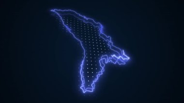 Neon Blue Moldova Haritası Çevre Çizgisi Döngü Arkaplanı. Neon Blue Colored Moldova Haritası Sınırları Kusursuz Döngüsüz Karanlık Arkaplan. Moldova Neon Haritası Kenarlıkları Çizgisi.