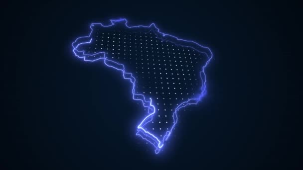 Неоновая Голубая Бразилия Карта Границы Контур Круга Фон Карта Бразилии — стоковое видео