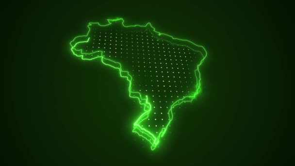 Neon Green Brazil Map Borders Outline Loop Achtergrond Neon Groen — Stockvideo
