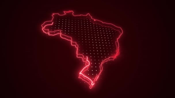 Neon Red Brazil Map Gränser Kontur Loop Bakgrund Neon Röd — Stockvideo