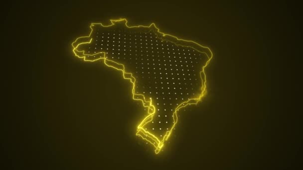 Неоновая Желтая Карта Бразилии Граничит Контурным Фоном Карта Бразилии Неонового — стоковое видео