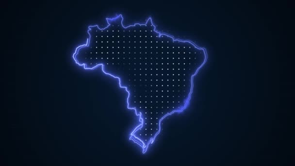 Neon Blue Brazylia Mapa Granice Zarys Pętli Tło Neon Blue — Wideo stockowe