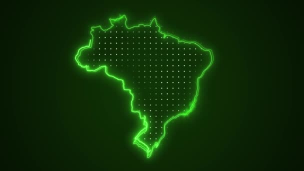 Neon Grön Brasilien Karta Gränser Kontur Loop Bakgrund Neon Grön — Stockvideo